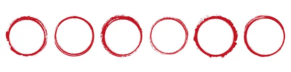 Zestaw Czerwonego Okrągłego Pędzla Malowany Stempel Tusz Okrągły Baner Przezroczystym — Wektor stockowy