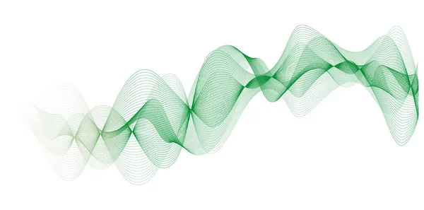 Abstrakt Vektor Grön Våg Melodi Linjer Vit Bakgrund — Stock vektor