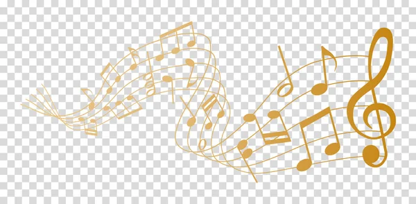 Vector Sheet Music Notas Musicales Oro Melodía Sobre Fondo Transparente — Archivo Imágenes Vectoriales