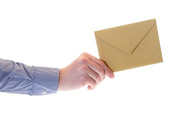 hand holding envelope isolated on white background