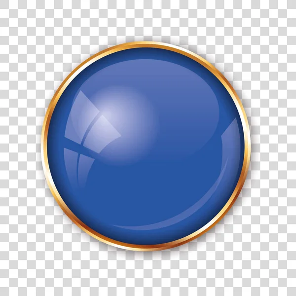透明な背景に金の枠が付いた青のボタン — ストックベクタ
