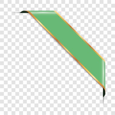 Şeffaf arkaplanda altın çerçeveli yeşil köşe kurdele afişi