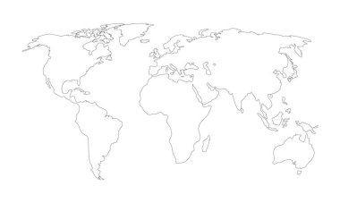 Beyaz arkaplanda dünya haritası ana hatları