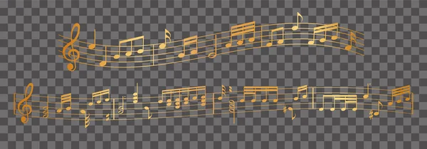 Partitura Vetor Melodia Notas Musicais Douradas Fundo Transparente — Vetor de Stock
