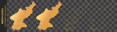 Kuzey Kore 'nin şeffaf arka planda izole edilmiş bölgeleriyle birlikte 4 altın siyasal haritası var.