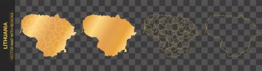 Litvanya 'nın şeffaf arkaplan üzerinde izole edilmiş bölgeleri olan 4 adet altın siyasi haritası.