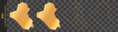 Irak 'ın şeffaf arka planda izole edilmiş bölgeleri ile ilgili 4 adet altın siyasi harita.