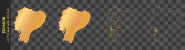 Ekvador 'un şeffaf arkaplanda izole edilmiş bölgeleriyle birlikte 4 adet altın siyasi haritası var.