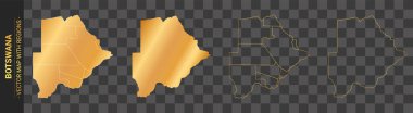 Şeffaf arka planda izole edilmiş bölgeleri olan Botswana 'nın 4 altın siyasal haritası.