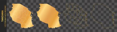 Şeffaf arkaplanda izole edilmiş bölgelerle Tanzanya 'nın 4 adet altın siyasi haritası