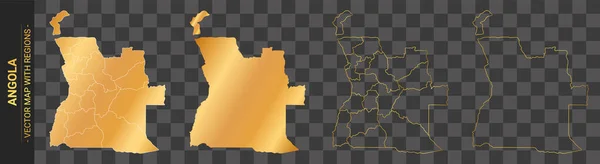 Set Von Goldenen Politischen Landkarten Von Angola Mit Isolierten Regionen — Stockvektor