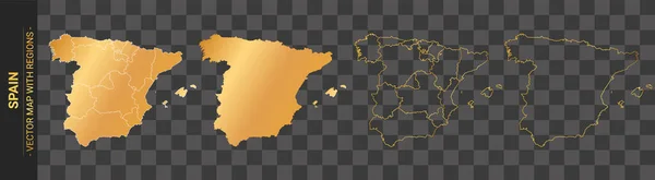 Set Von Goldenen Politischen Landkarten Spaniens Mit Isolierten Regionen Auf — Stockvektor