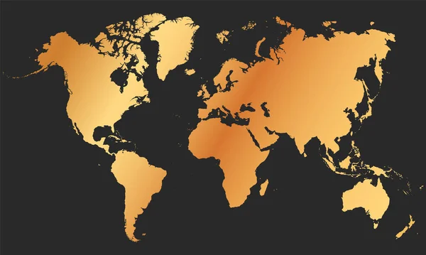 Gold Map World Dark Background — Stock Vector