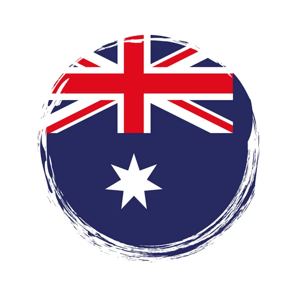 Rund Borste Målade Banner Med Australien Flagga Vit Bakgrund — Stock vektor