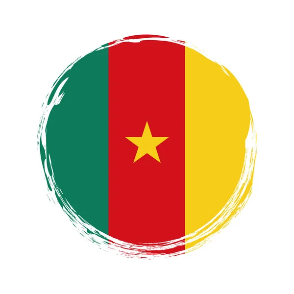 Escova Redonda Pintada Banner Com Bandeira Dos Camarões Fundo Branco — Vetor de Stock