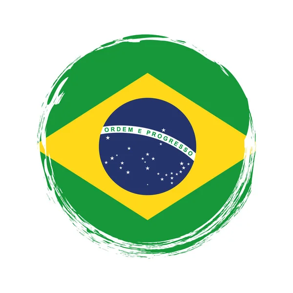 Beyaz Arkaplanda Brezilya Bayrağı Olan Yuvarlak Fırça Boyalı Pankart — Stok Vektör