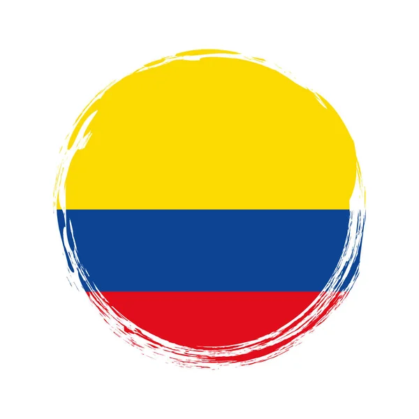白色背景上印有哥伦比亚国旗的圆形画笔横幅 — 图库矢量图片