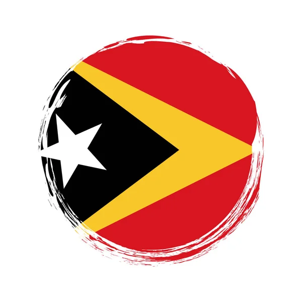 Pennello Rotondo Dipinto Banner Con Bandiera Timor Est Sfondo Bianco — Vettoriale Stock