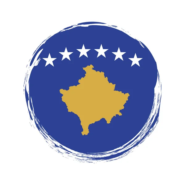 Bannière Ronde Peinte Pinceau Avec Drapeau Kosovo Sur Fond Blanc — Image vectorielle