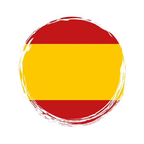 Escova Redonda Pintada Banner Com Bandeira Espanha Fundo Branco — Vetor de Stock
