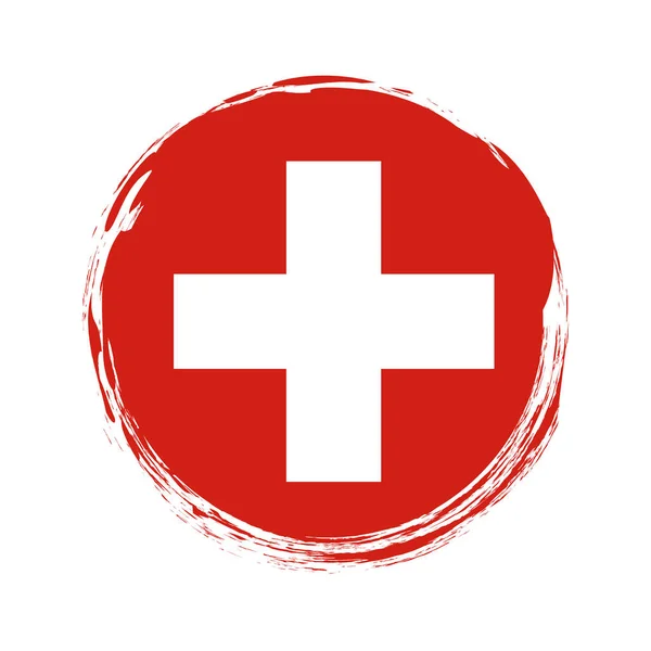 Okrągły Pędzel Malowany Baner Flagą Szwajcarii Białym Tle — Wektor stockowy