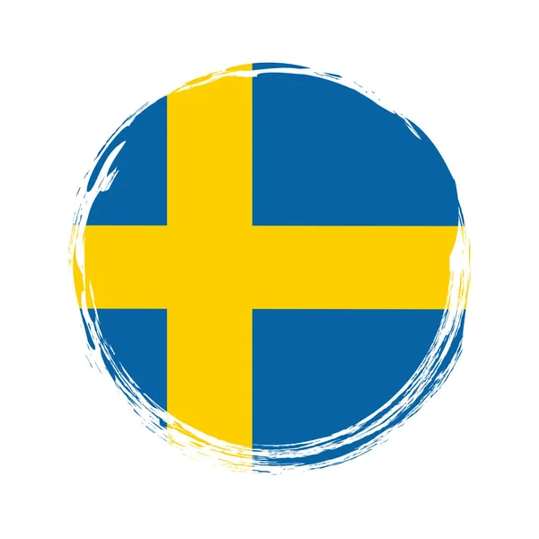 Pincel Redondo Pintado Banner Con Bandera Suecia Sobre Fondo Blanco — Vector de stock