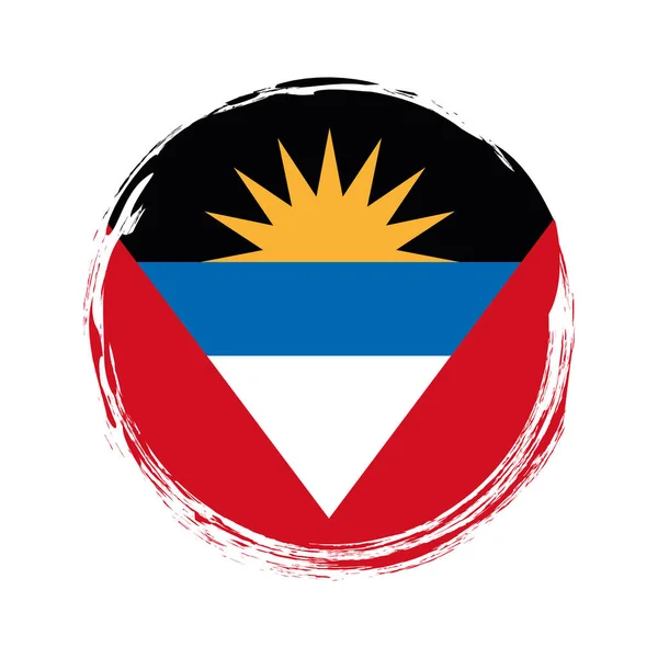 Pennello Rotondo Dipinto Banner Con Bandiera Antigua Barbuda Sfondo Bianco — Vettoriale Stock