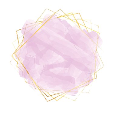 Beyaz arkaplanda izole edilmiş altın çerçeveli pembe suluboya afişi