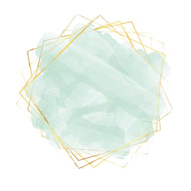 Beyaz arkaplanda izole edilmiş altın çerçeveli yeşil suluboya afişi