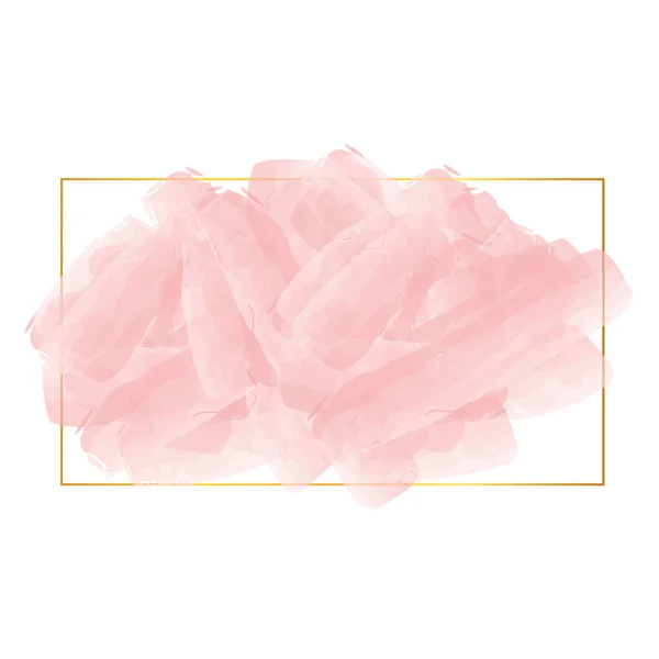 Roze Aquarel Banner Met Gouden Frame Geïsoleerd Witte Achtergrond — Stockvector