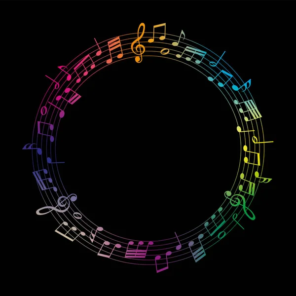 Vetor Partitura Arco Íris Colorido Notas Musicais Melodia Fundo Escuro — Vetor de Stock