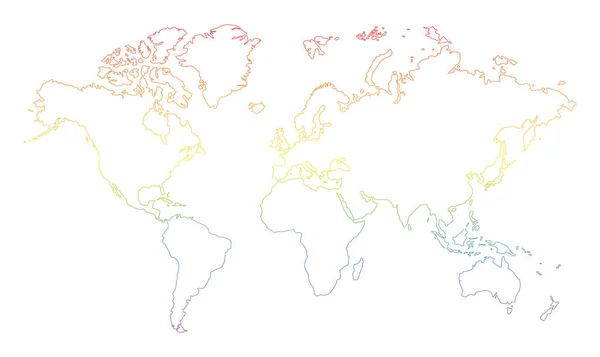 Umriss Der Regenbogenfarbenen Weltkarte Auf Weißem Hintergrund — Stockvektor