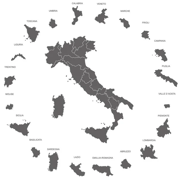 Mappa Vettoriale Dell Italia Con Confini Delle Regioni — Vettoriale Stock