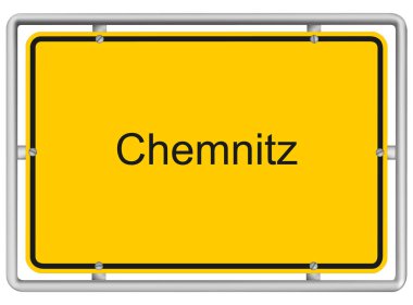 Chemnitz - beyaz arkaplanda izole edilmiş sarı yol işareti