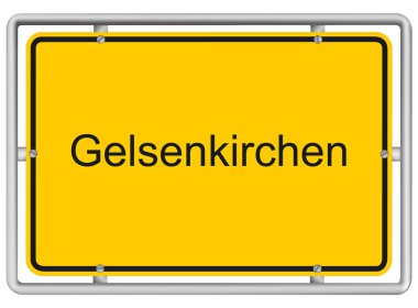 Gelsenkirchen - Beyaz arkaplanda izole edilmiş sarı yol işareti