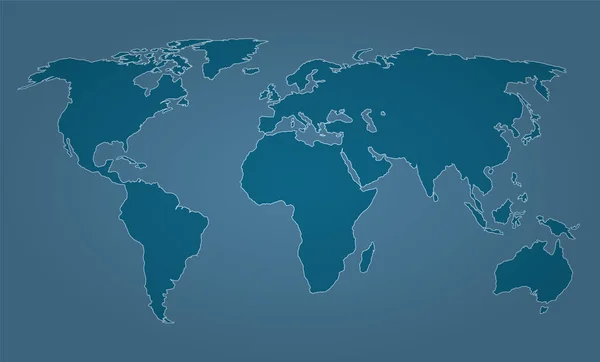 Contorno Del Mapa Del Mundo Color Azul Sobre Fondo Azul — Vector de stock