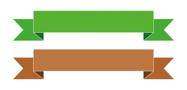 白を基調としたグリーンとブラウンのシンプルなリボンバナーラベル — ストックベクタ
