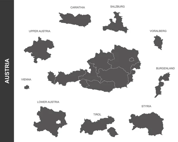 Mapa Vectorial Austria Sobre Fondo Blanco — Vector de stock