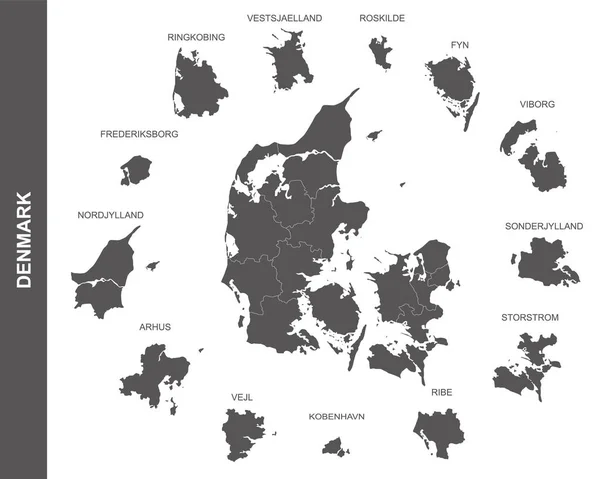 Vektorkarte Von Dänemark Auf Weißem Hintergrund — Stockvektor