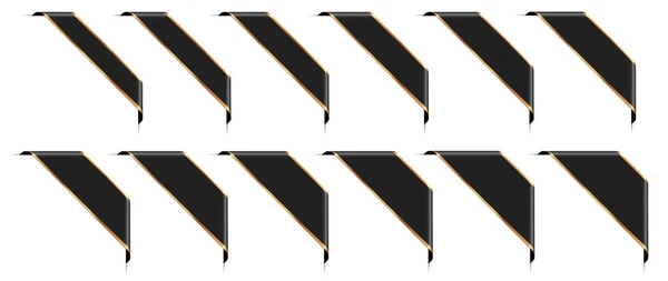 Set Black Corner Ribbon Banners Gold Frames White Background — Stock Vector