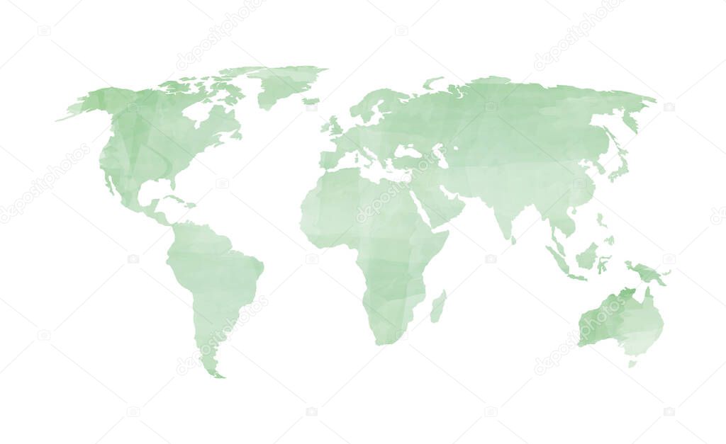 green watercolor painting vector world map