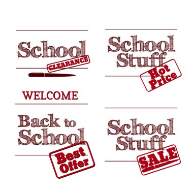 Okula dönüş - retro tipografi tasarım logolar. Satış ve gümrükleme etiketleri. Vektör çizim.