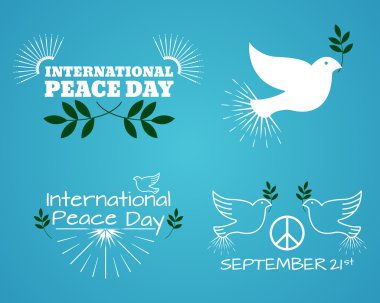 Barış uluslararası günü kümesi. Vintage ve retro tipografik tasarım. Vektör çizim