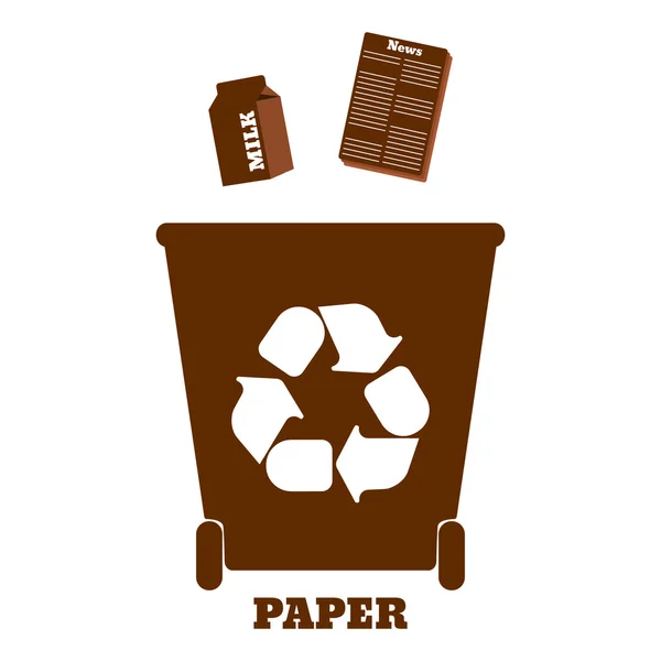 Grandi contenitori colorati per la raccolta differenziata dei rifiuti - carta. Illustrazione vettoriale — Vettoriale Stock