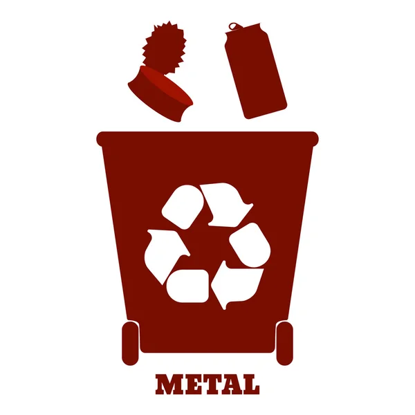 Grandes contenedores de colores para el reciclaje de residuos de clasificación de metal. Ilustración vectorial — Vector de stock