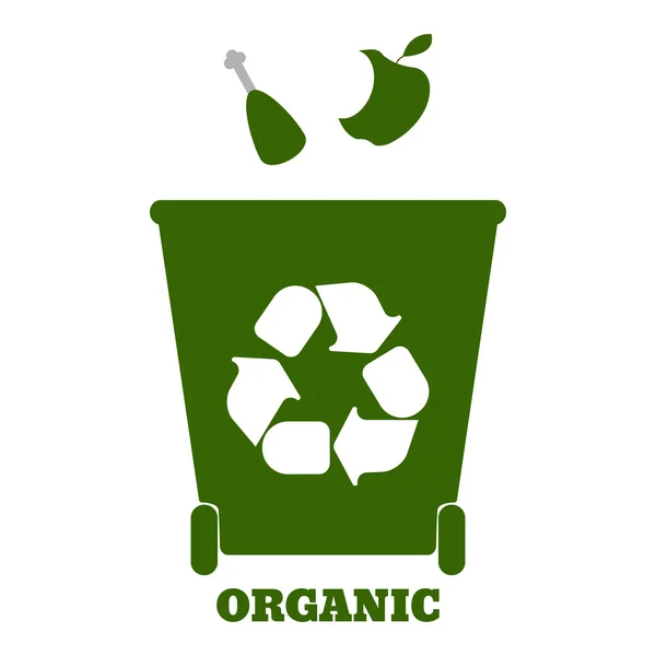 Grandes contenedores de colores para el reciclaje de residuos de clasificación orgánica. Ilustración vectorial — Vector de stock