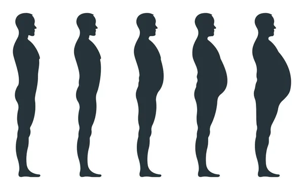 Vue Noire Silhouette Latérale Corps Graisse Poids Supplémentaire Anatomie Masculine — Image vectorielle