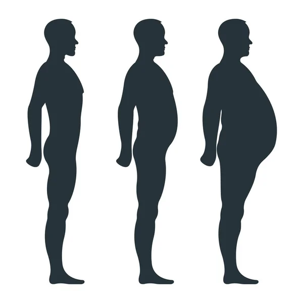 Black View Side Body Silhouette Fat Extra Weight Male Anatomy — Stock Vector