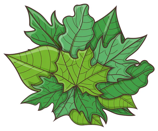 Zestaw Zielonej Ikony Bukiet Liści Odznaka Arkusz Sprężyny Drzewa Kwitnące — Wektor stockowy