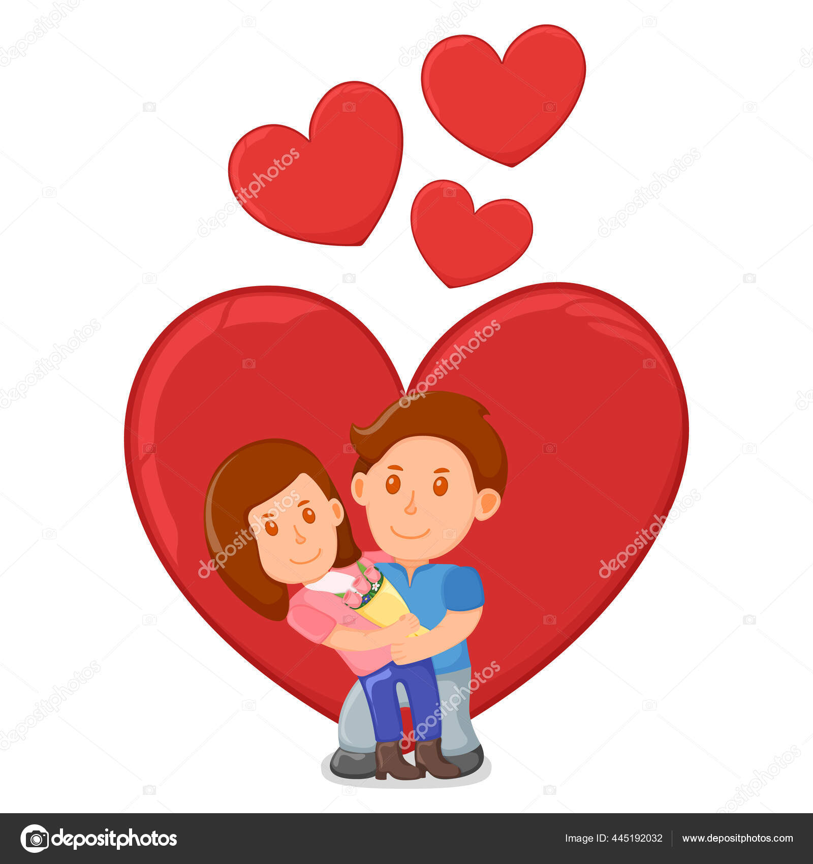Pasangan Romantis Indah Berdiri Pelukan Dan Hadiah Hadir Musim Semi Stok Vektor Apvaper 445192032